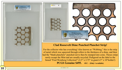 Clad Roosevelt Dime Punched Planchet Strip