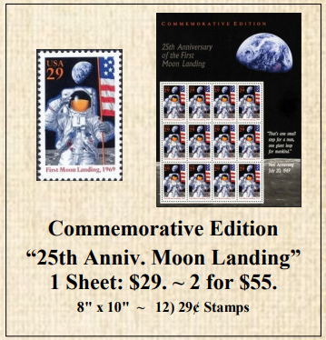 Commemorative Edition “25th Anniv. Moon Landing” Stamp Sheet