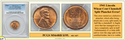 1941 Lincoln Wheat Cent Clamshell Split Planchet Error Coin ~ PCGS MS64RB ~ #EC-037