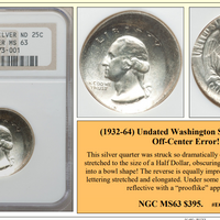 (1932-64) Undated Washington Silver Quarter Off-Center Coin Error! #EC-092