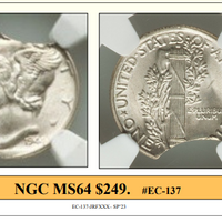 1944 Mercury Dime Curved Clip Error Coin ~ NGC MS64 ~ #EC-137