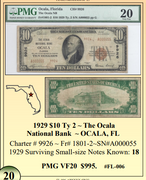 1929 $10 Ty 2 ~ The Ocala National Bank ~ OCALA, FL ~ Florida National Currency ~ PMG VF20 ~ #FL-006