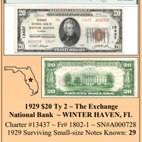 1929 $20 Ty 2 ~ The Exchange National Bank ~ WINTER HAVEN, FL ~ Florida National Currency ~ PMG AU50 ~ #FL-007