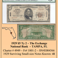 1929 $5 Ty 2 ~ The Exchange National Bank ~ TAMPA, FL ~ Florida National Currency ~ PMG F12 ~ #FL-008