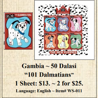 Gambia ~ 50 Dalasi “101 Dalmatians” Stamp Sheet