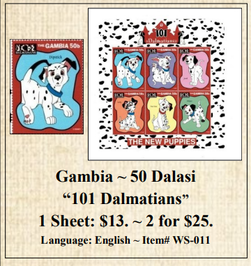 Gambia ~ 50 Dalasi “101 Dalmatians” Stamp Sheet