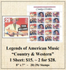Legends of American Music “Country & Western” Stamp Sheet