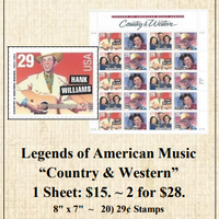Legends of American Music “Country & Western” Stamp Sheet