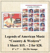 Legends of American Music “Country & Western” Stamp Sheet