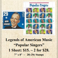 Legends of American Music “Popular Singers” Stamp Sheet