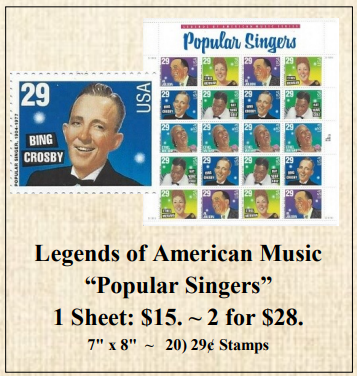 Legends of American Music “Popular Singers” Stamp Sheet