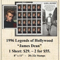 1996 Legends of Hollywood “James Dean” Stamp Sheet