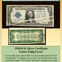 1928-B $1 Silver Certificate Gutter Folds Currency Error #PE-287