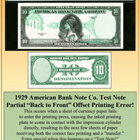 1929 American Bank Note Co. Test Note Partial "Back to Front"Offset Printing Currency Error #PE-290