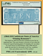 (1864) $10 Confederate States of America “Printing Remnants” Currency Error ~ PMG (AU/Uncirculated)  ~ #PE-305