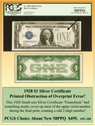 1928 $1 Silver Certificate Printed Obstruction of Overprint Error! #PE-308