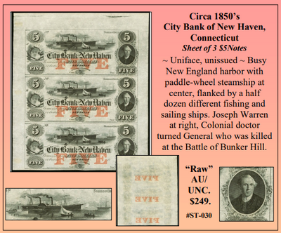 Circa 1850's City Bank of New Haven, Connecticut #ST-030