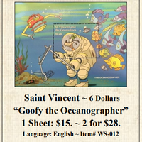 Saint Vincent ~ 6 Dollars “Goofy the Oceanographer” Stamp Sheet