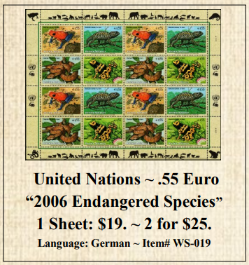 United Nations ~ .55 Euro  “2006 Endangered Species” Stamp Sheet