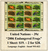 United Nations ~ 39¢ “2006 Endangered Frogs” Stamp Sheet
