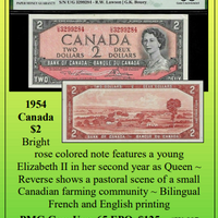 1954 Canada $2  ~ World Currency ~ PMG Gem Unc. 65 EPQ  ~ #W-007