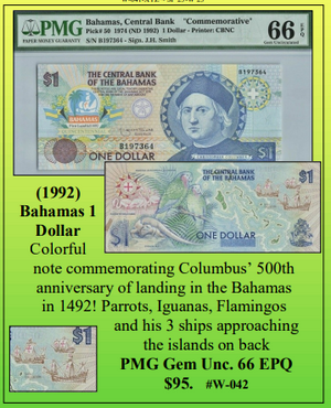(1992) Bahamas 1 Dollar  ~ World Currency ~ PMG Gem Unc. 66 EPQ  ~ #W-042