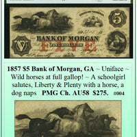 1857 $5 Bank of Morgan, GA Obsolete Currency ~ PMG AU58 ~ #004
