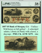 1857 $5 Bank of Morgan, GA Obsolete Currency ~ PMG AU58 ~ #004