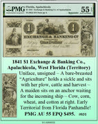 1841 $1 Exchange & Banking Co., Apalachicola, West Florida (Territory) Obsolete Currency ~ PMG AU55 ~ #031