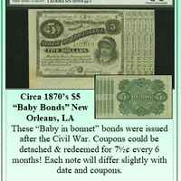 Circa 1870’s $5 “Baby Bonds” New Orleans, LA #046