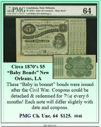 Circa 1870’s $5 “Baby Bonds” New Orleans, LA #046