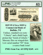 1835 $5 (Circa 1830's) Commercial Bank of Buffalo, NY Obsolete Currency ~ PMG GEM UNC63 ~ #079