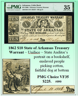 1862 $10 State of Arkansas Treasury Warrant #090