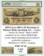 1859(Circa 1850's) $5 Merchants & Planters Bank, Savannah, GA #092