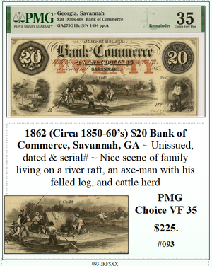 1862 (Circa 1850's-60's) $20 Bank of Commerce, Savannah, GA #093
