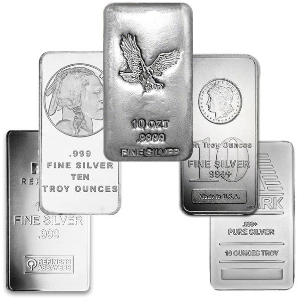 10 OZ Silver Bars ~ 999 Pure Silver ~ Assorted Styles ~ VIP SILVER BULLION