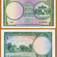 1956 South Vietnam Pre-War “Pagoda complex” 1 Dong World Currency, Uncirculated