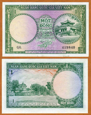 1956 South Vietnam Pre-War “Pagoda complex” 1 Dong World Currency, Uncirculated
