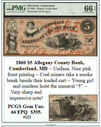 1860 $5 Allegany County Bank, Cumberland, MD #122