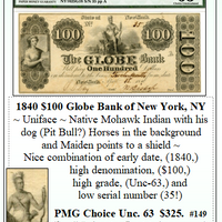 1840 $100 Globe Bank of New York, NY  #149