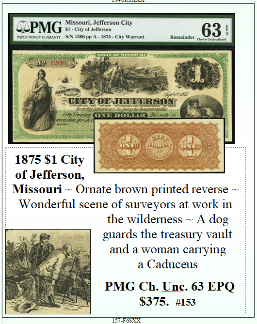 1875 $1 City of Jefferson, Missouri #153