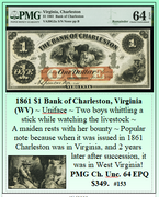 1861 $1 Bank of Charleston, Virginia (WV) #153