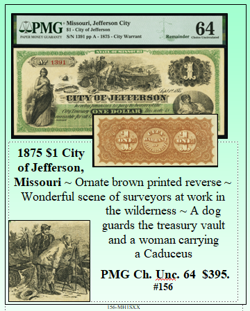 1875 $1 City of Jefferson, Missouri #156