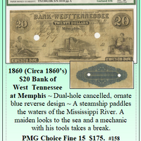 1860 (Circa 1860’s) $20 Bank of  West Tennessee at Memphis #158