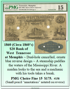 1860 (Circa 1860’s) $20 Bank of  West Tennessee at Memphis #158