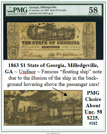 1863 $1 State of Georgia, Milledgeville, GA #162
