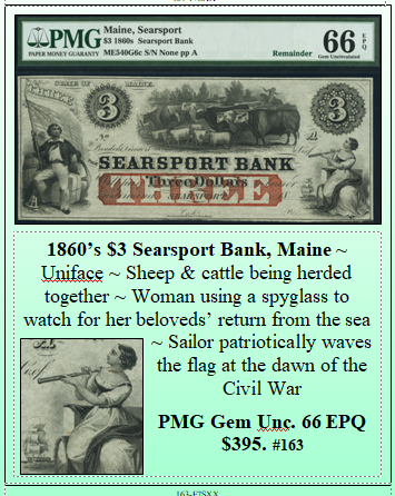 1860’s $3 Searsport Bank, Maine #163