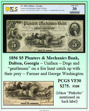1856 $5 Planters & Mechanics Bank, Dalton, Georgia #166