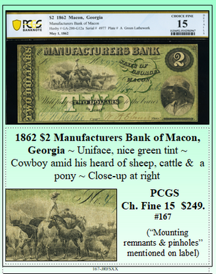 1862 $2 Manufacturers Bank of Macon, Georgia #167