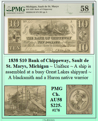 1838 $10 Bank of Chippeway, Sault de St. Marys, Michigan #176